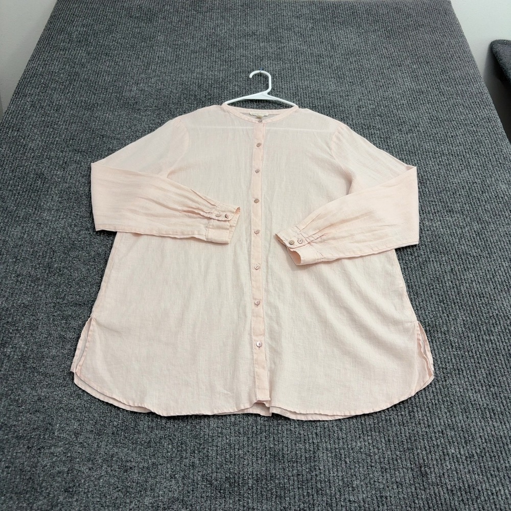 Eileen Fisher Button Down Womens PL Pink Linen Band Collar Minimalist Casual - Picture 4 of 7